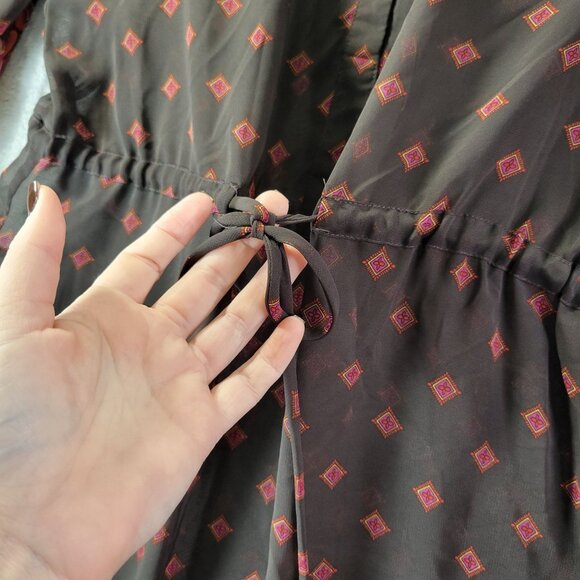 Haggar Studio Womens Dress S Brown Red Boho‎ Paisley Midi Festival Casual Sheer - Picture 5 of 11